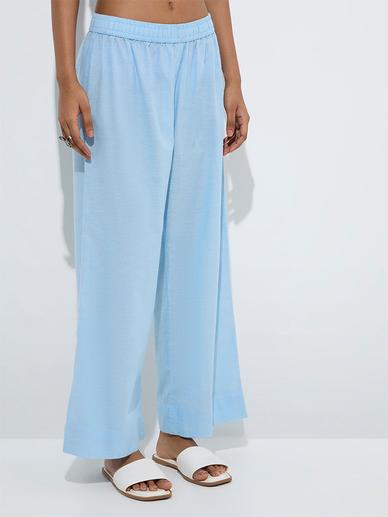 westisde Utsa Women's Blue Solid Cotton Ethnic Pants for Everyday Zoom View