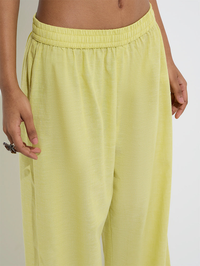 westisde Utsa Women's Lime Solid Cotton Ethnic Pants for Everyday Zoom View
