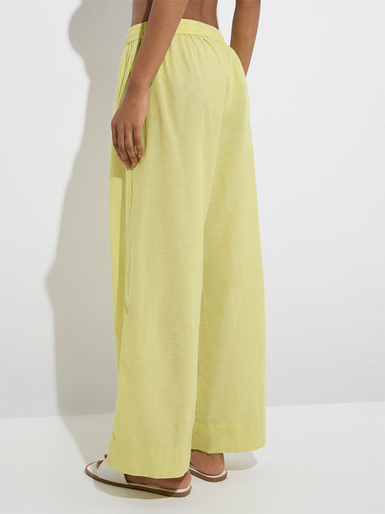 westisde Utsa Women's Lime Solid Cotton Ethnic Pants for Everyday Back View