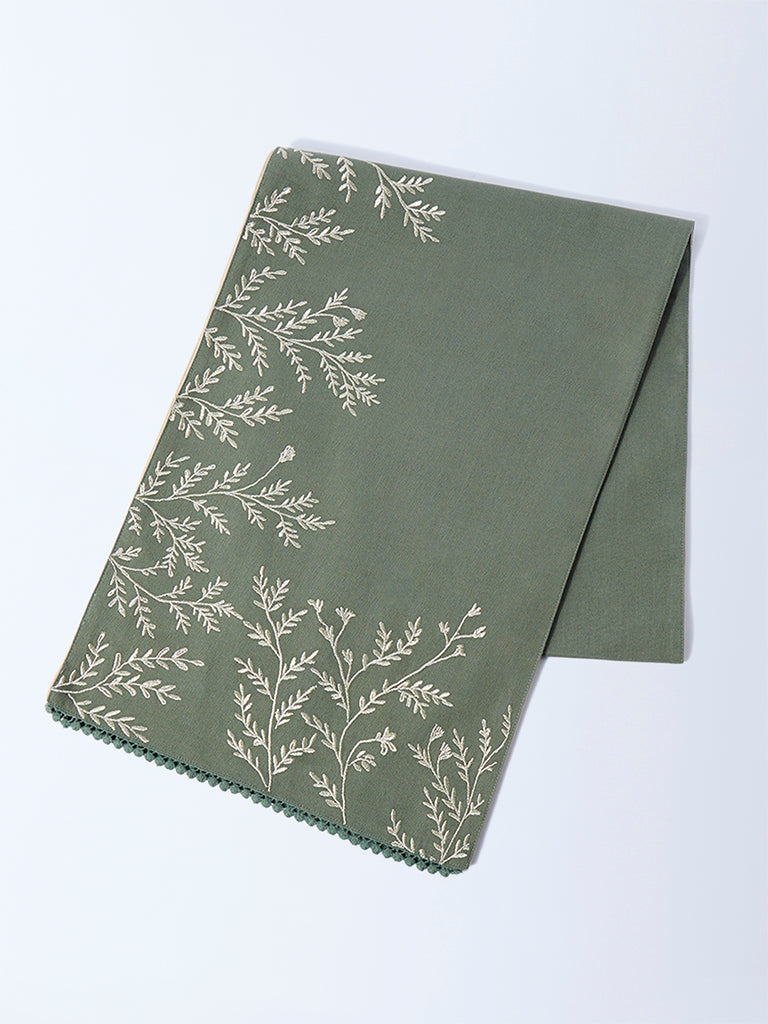 Westside Home Olive Floral Embroidered Table Runner