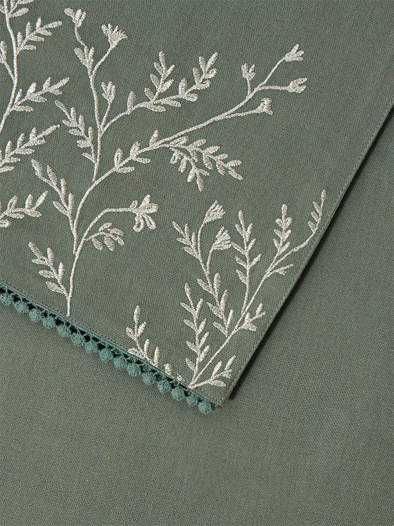 Westside Home Olive Floral Embroidered Table Runner