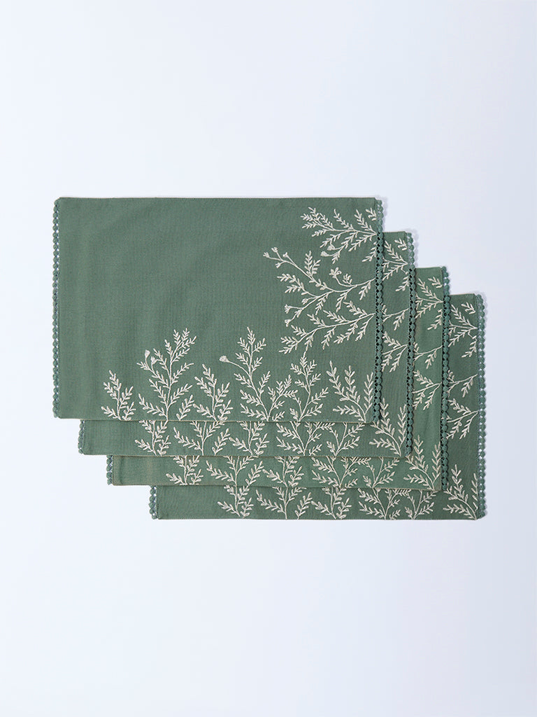Westside Home Olive Floral Embroidered Placemats (Set of 4)