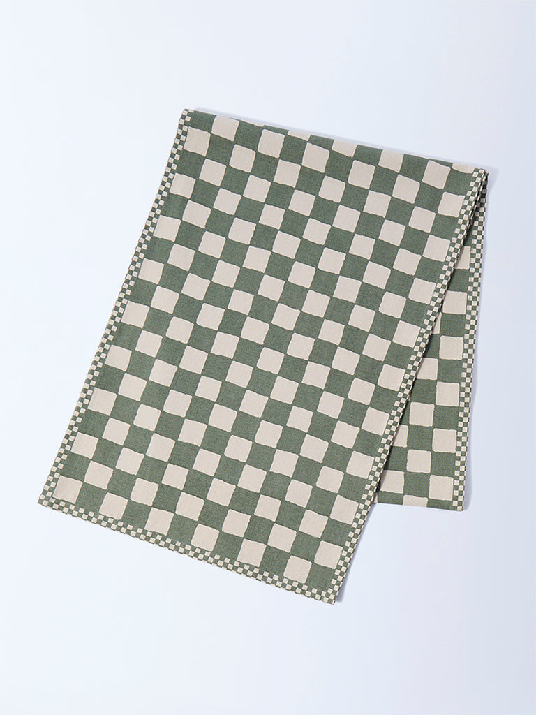 Westside Home Olive Checks Printed Table Runner