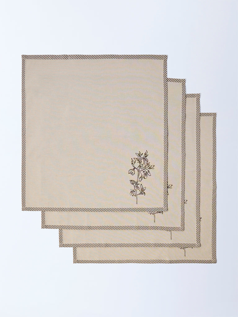 Westside Home Beige Floral Pattern Table Napkins (Set of 4)