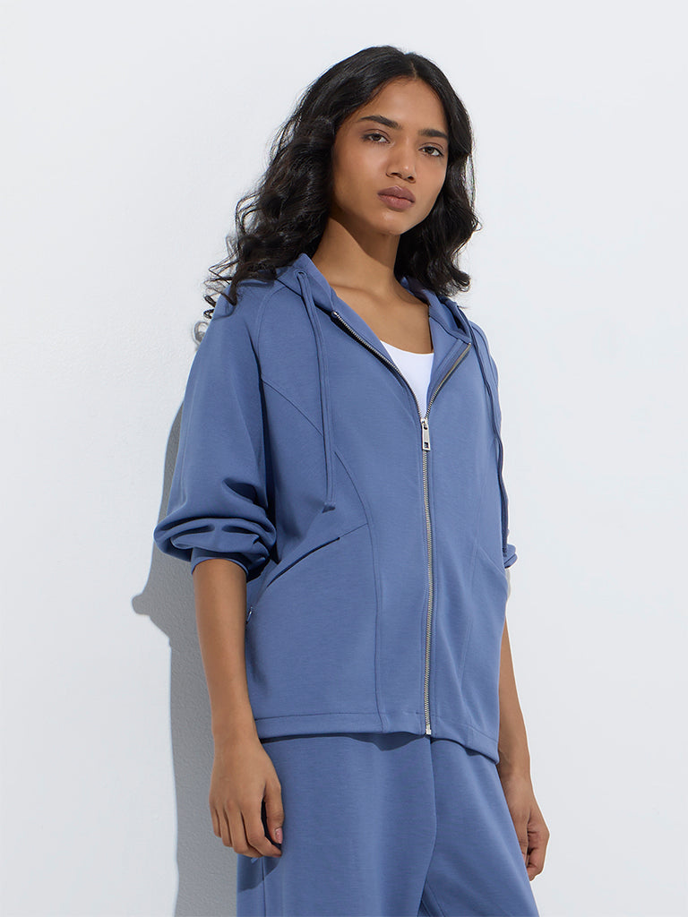 Westside LOV Women's Dusty Blue Solid Jacket for Casual Wear Full View