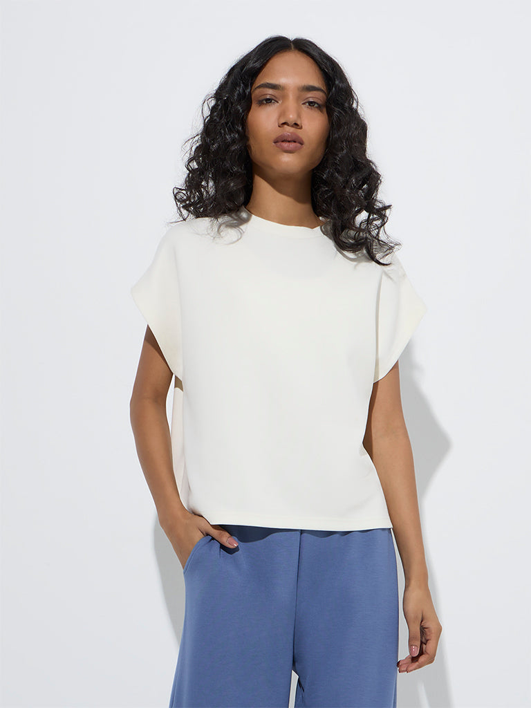 Westside LOV Women's Off-White Solid T-Shirt for Casual Wear Full View