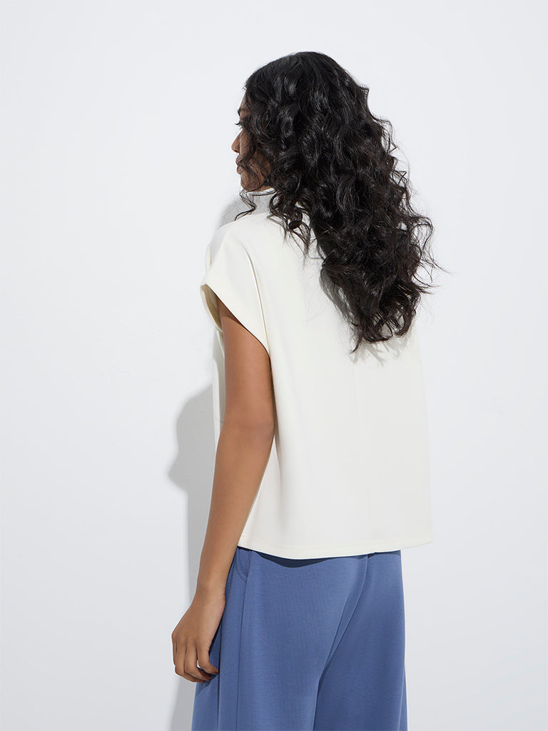 Westside LOV Women's Off-White Solid T-Shirt for Casual Wear Back View