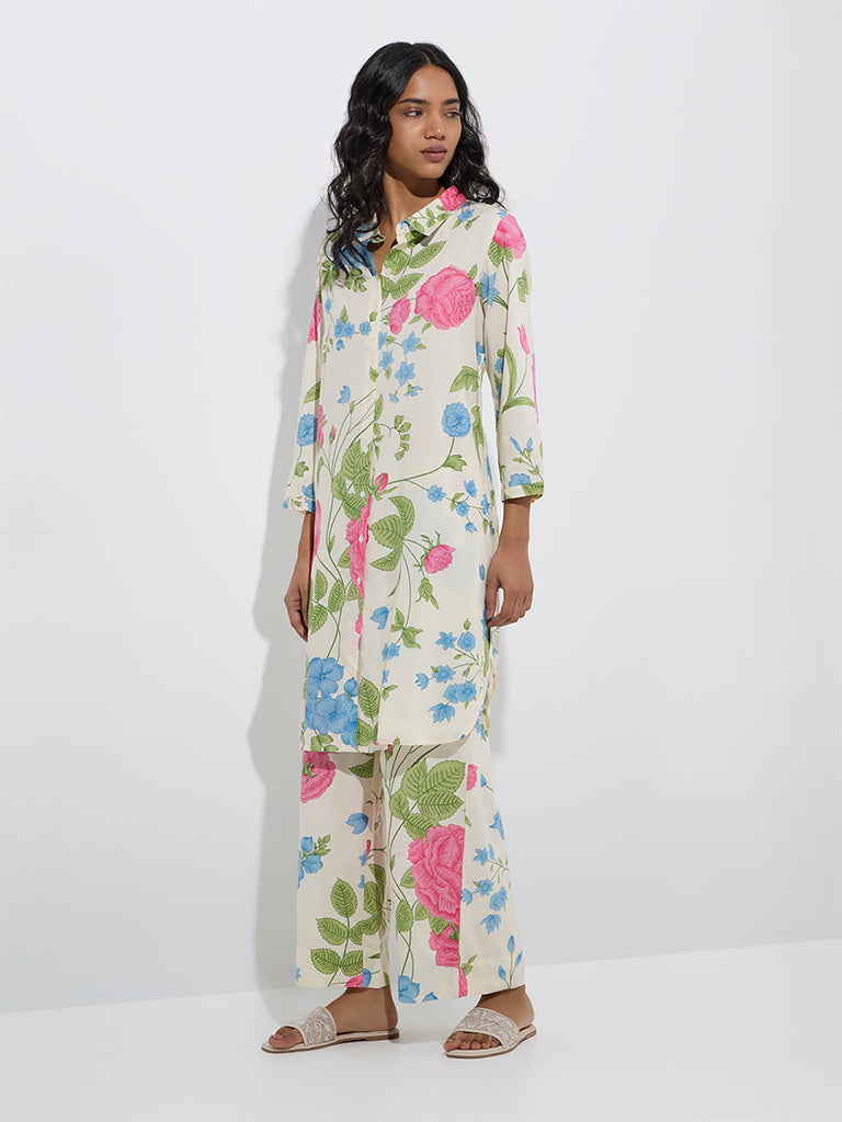 Westside Utsa Women's Multicolour Botanical-Inspired A-Line Kurta for Work Wear Full Model View