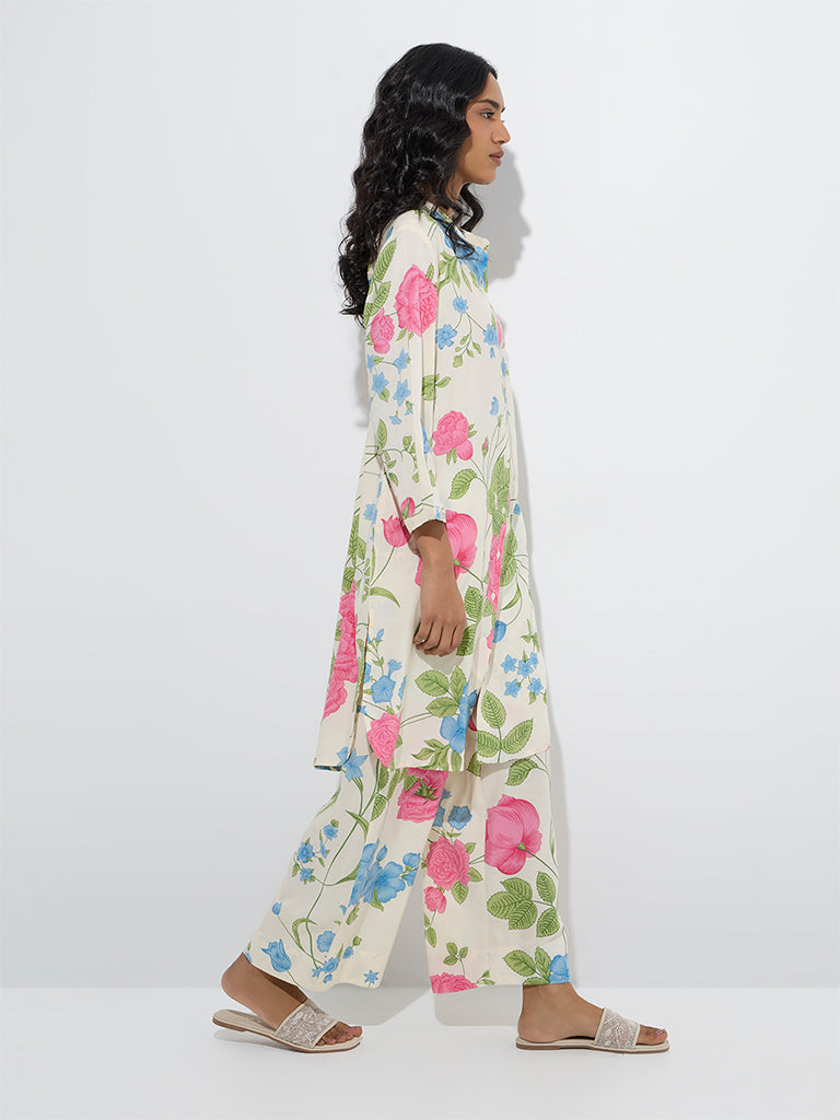Westside Utsa Women's Multicolour Botanical-Inspired A-Line Kurta for Work Wear Side View