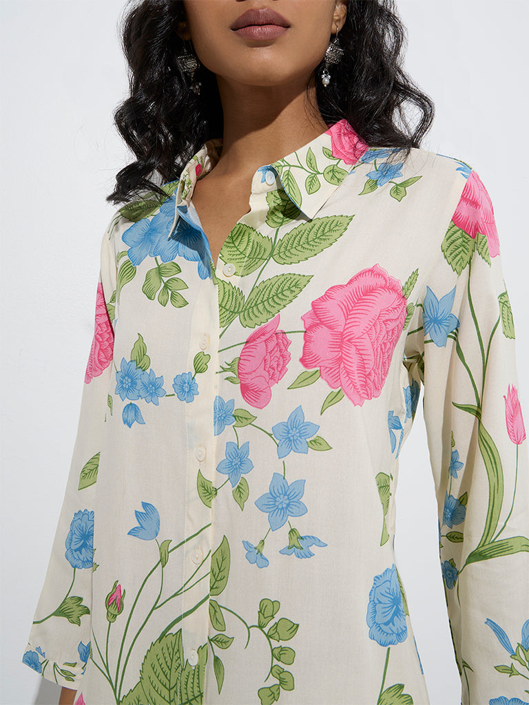 Westside Utsa Women's Multicolour Botanical-Inspired A-Line Kurta for Work Wear Zoom View