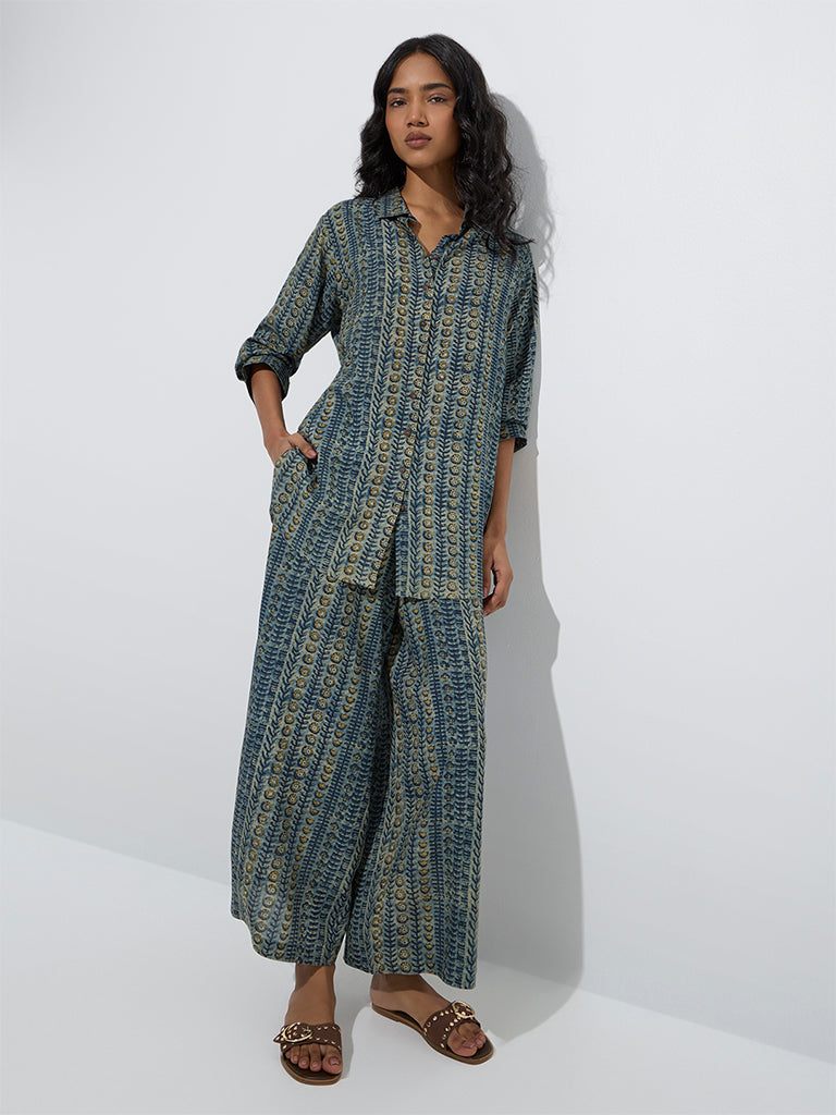 Westside Utsa Women's Indigo Foliage Pattern Kurti for Everyday Full Model View
