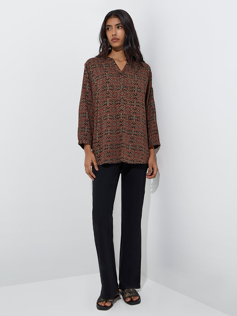 Westside Utsa Women's Red Printed Cotton-Blend Tunic for Everyday Full Model View