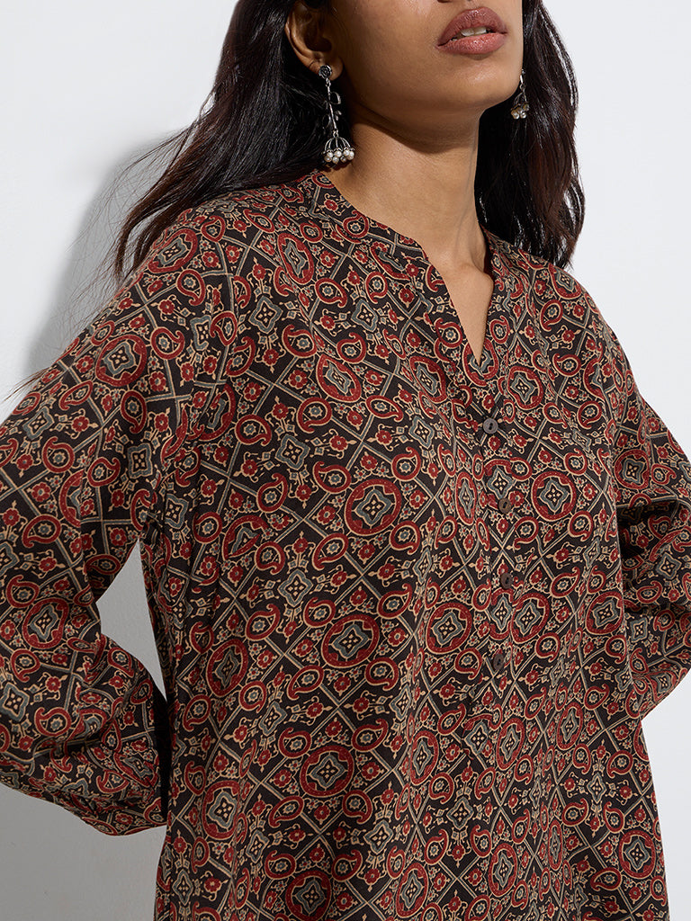 Westside Utsa Women's Red Printed Cotton-Blend Tunic for Everyday Zoom View