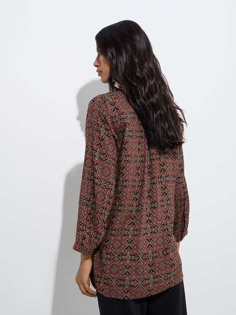 Westside Utsa Women's Red Printed Cotton-Blend Tunic for Everyday Back View