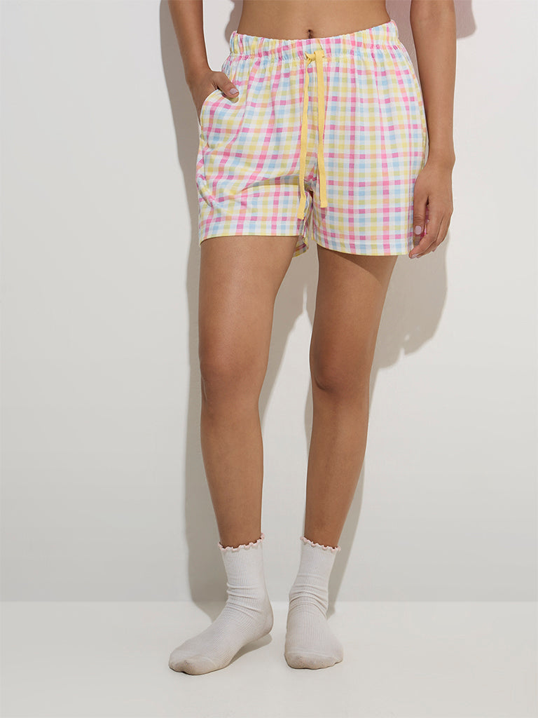Wunderlove Multicolour Checkered High-Rise Cotton Shorts