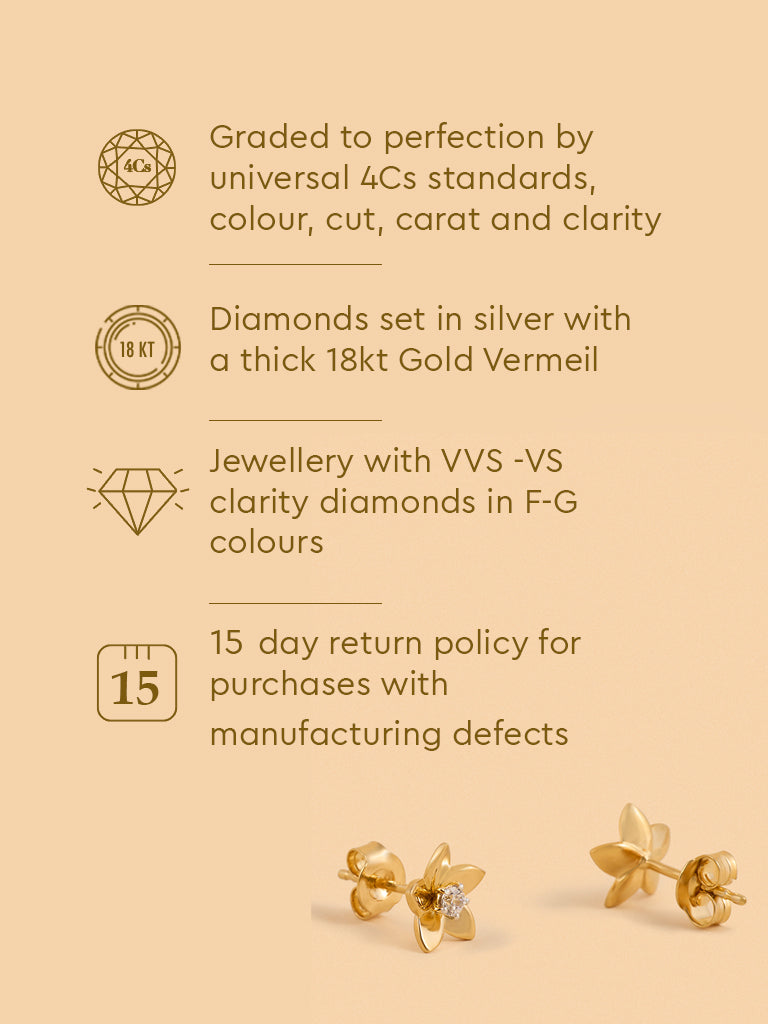 Gold Floral Solitaire Earrings