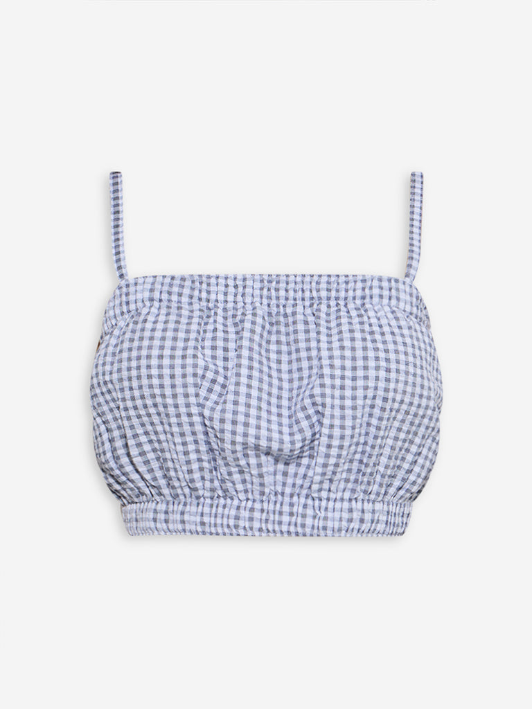Buy Nuon Navy Gingham Checkered Crop Top from Westside