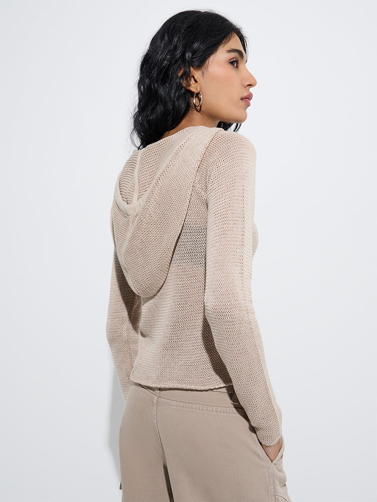 Nuon Beige Knit-Textured Cotton Top