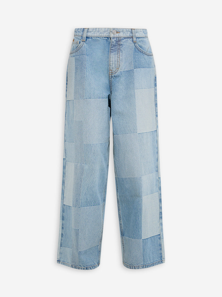 Buy Nuon Light Blue Self-Patterned Relaxed-Fit High-Rise