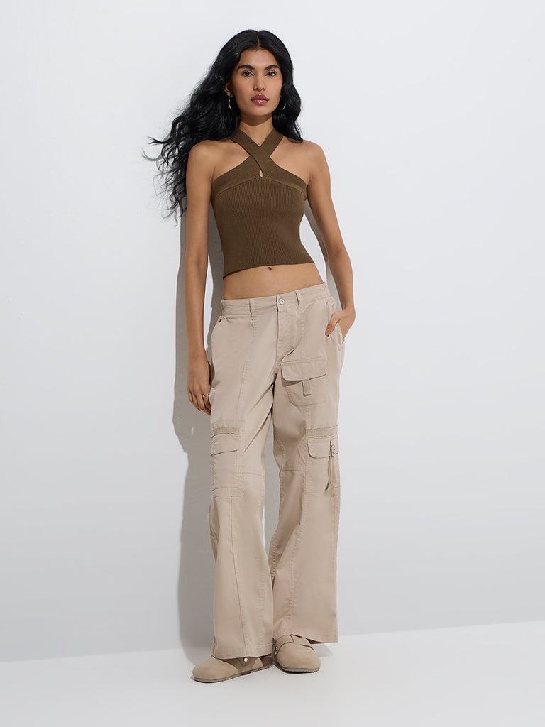 Nuon Olive Ribbed-Textured Top