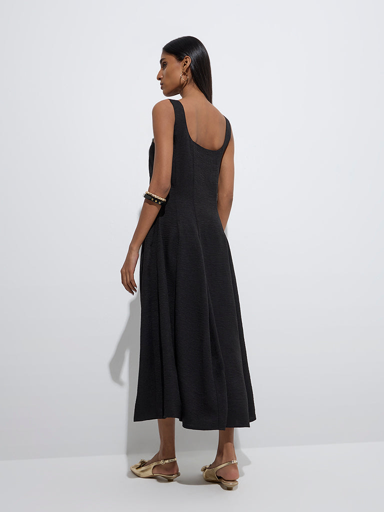 Westside Wardrobe Women's Black Solid A-Line Dress for Work Wear Back View