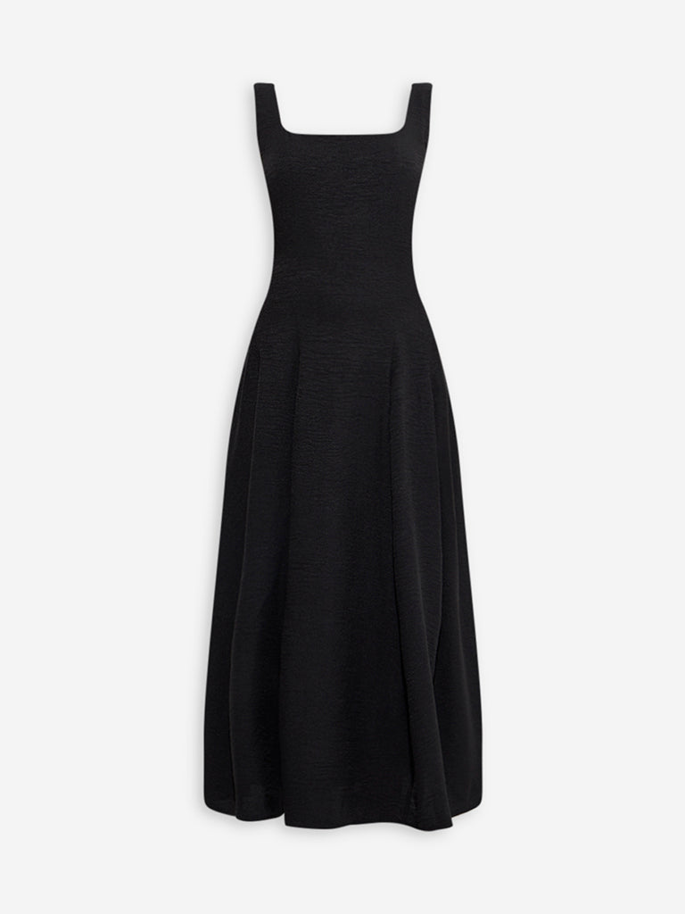 Westside Wardrobe Women's Black Solid A-Line Dress for Work Wear Flatly