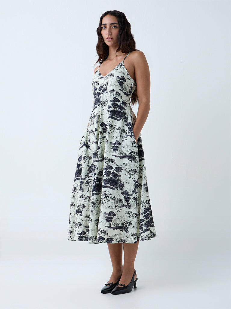 Westside Wardrobe Women's Black Nature-Inspired A-Line Dress for Work Wear Full View