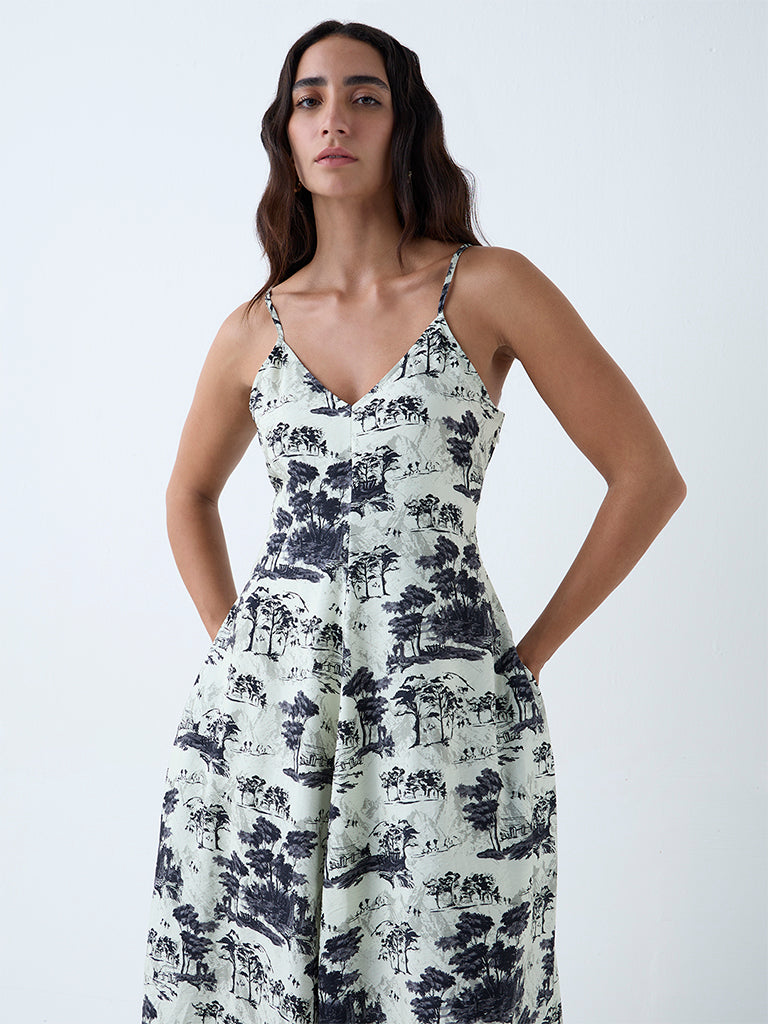 Westside Wardrobe Women's Black Nature-Inspired A-Line Dress for Work Wear Zoomed View