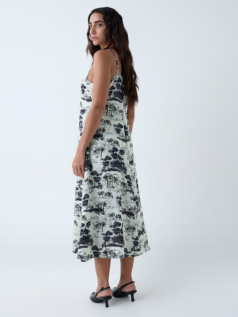 Westside Wardrobe Women's Black Nature-Inspired A-Line Dress for Work Wear Back View