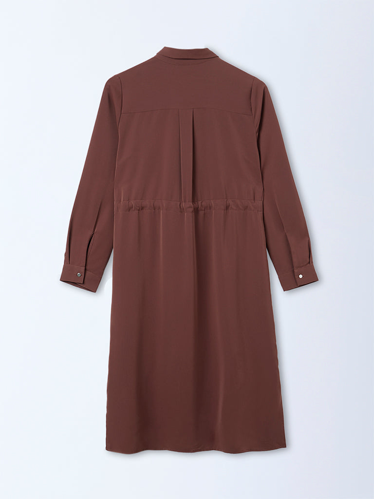 Wardrobe Dark Brown Solid A-Line Dress