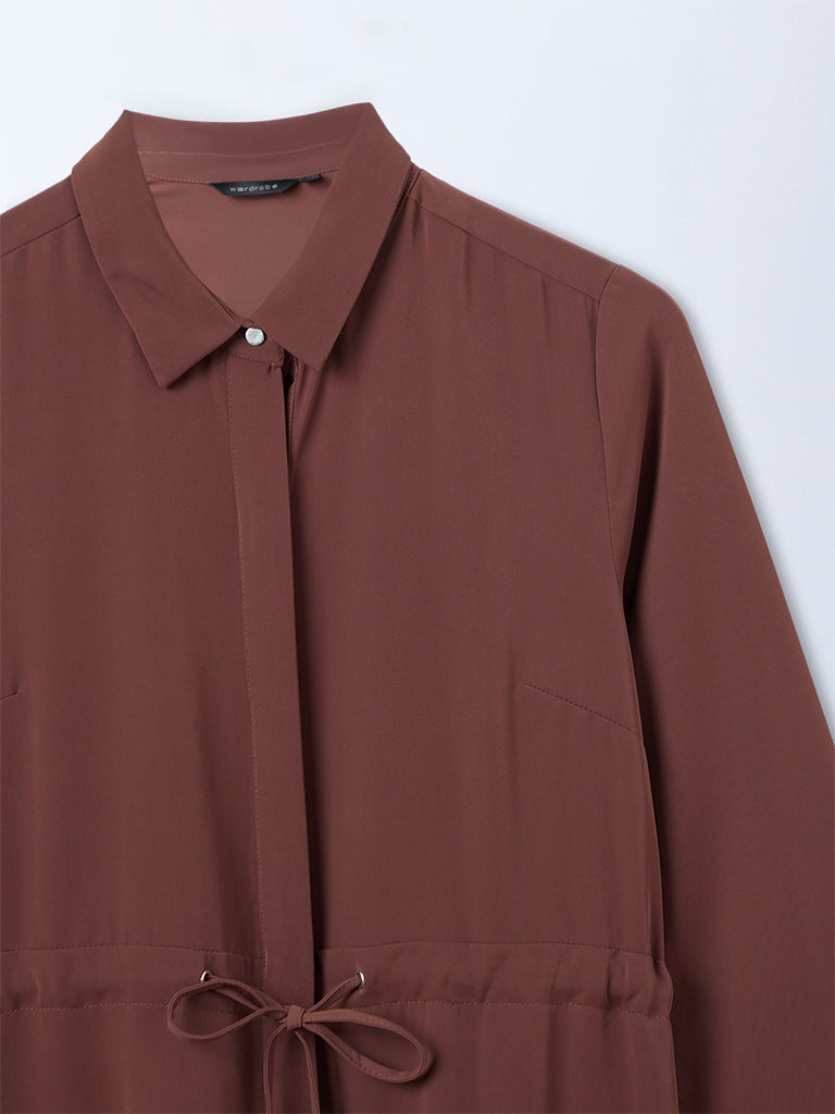 Wardrobe Dark Brown Solid A-Line Dress