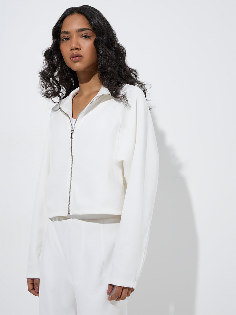 Westside LOV Women's White Solid Jacket for Casual Wear Full View