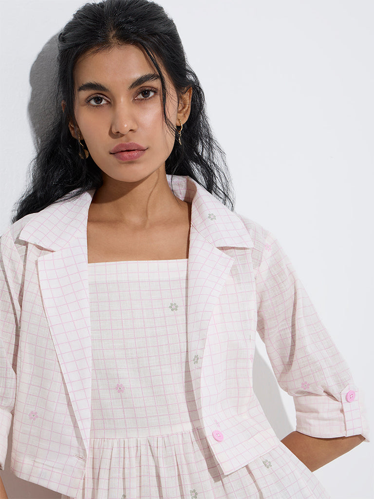 Westside Bombay Paisley Women's Light Pink Cotton Tiered Dress with Jacket for Everyday Zoom View