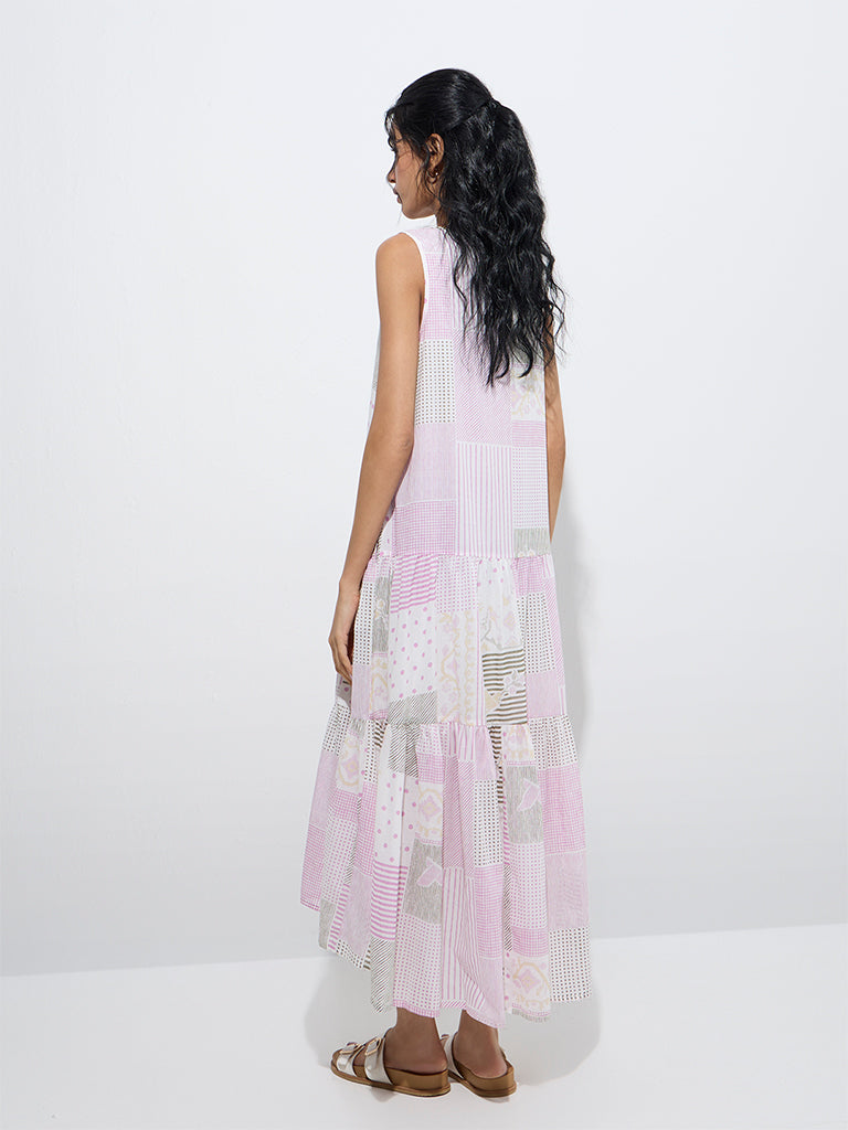Westside Bombay Paisley Women's White Printed Cotton Drop-Waist Dress for Everyday Back View