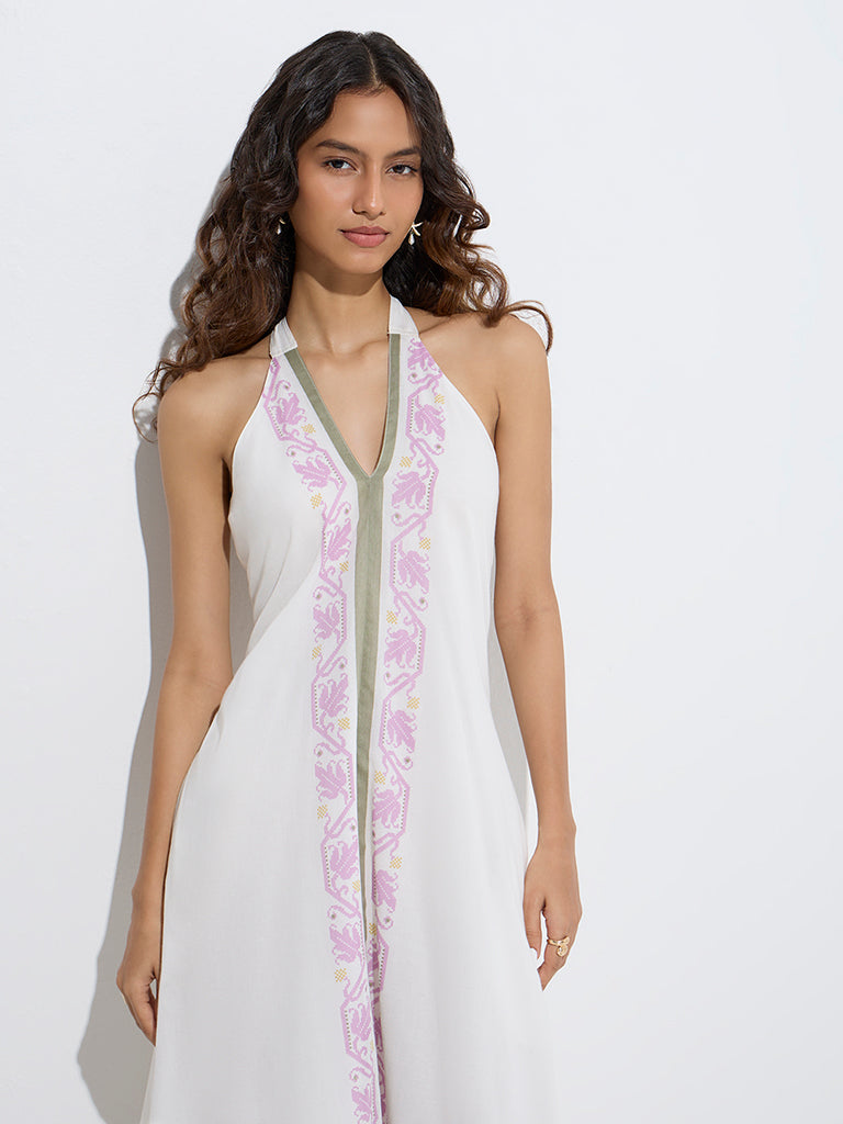 Westside Bombay Paisley Women's White Printed Design Cotton A-Line Dress for Everyday Zoom View