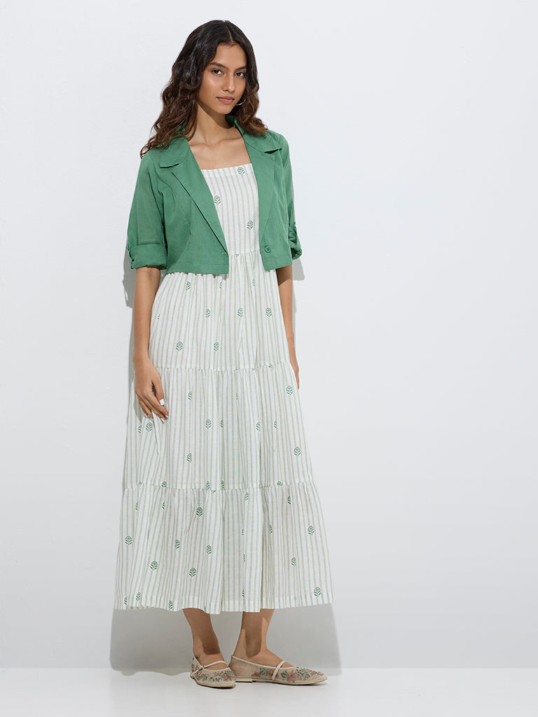 Buy Bombay Paisley Green Cotton Tiered Dress with Jacket from Westside