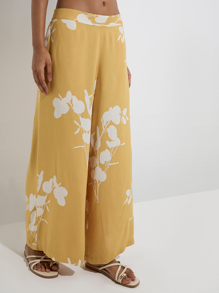 Utsa Mustard Floral Patterned Palazzos