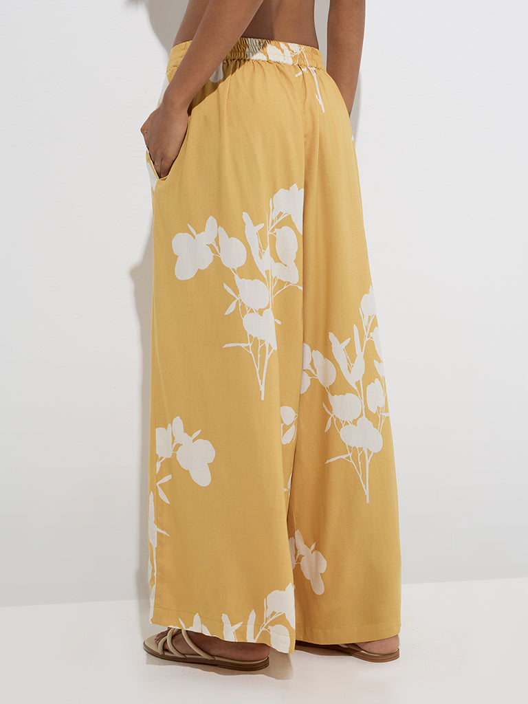 Utsa Mustard Floral Patterned Palazzos