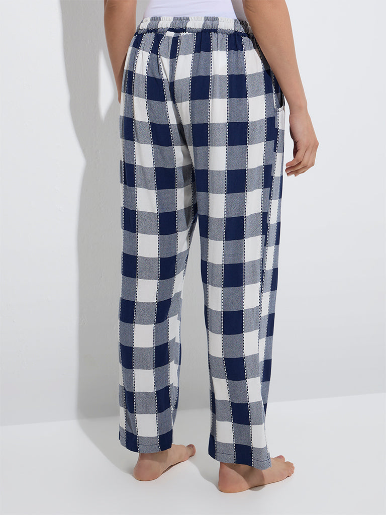 Wunderlove Navy Checks Design High-Rise Lounge Pants