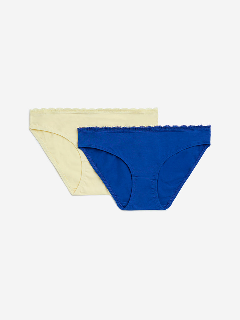 Westside Superstar Women's Yellow Cotton-Blend Bikini Briefs- Pack of 2 for Casual Wear Flatly Back View