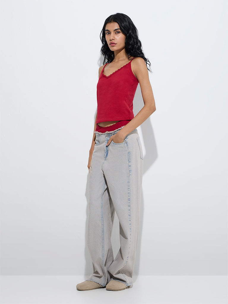 westisde Superstar Women's Red Cotton-Blend Camisoles - Pack of 2 for Casual Wear Full Model View