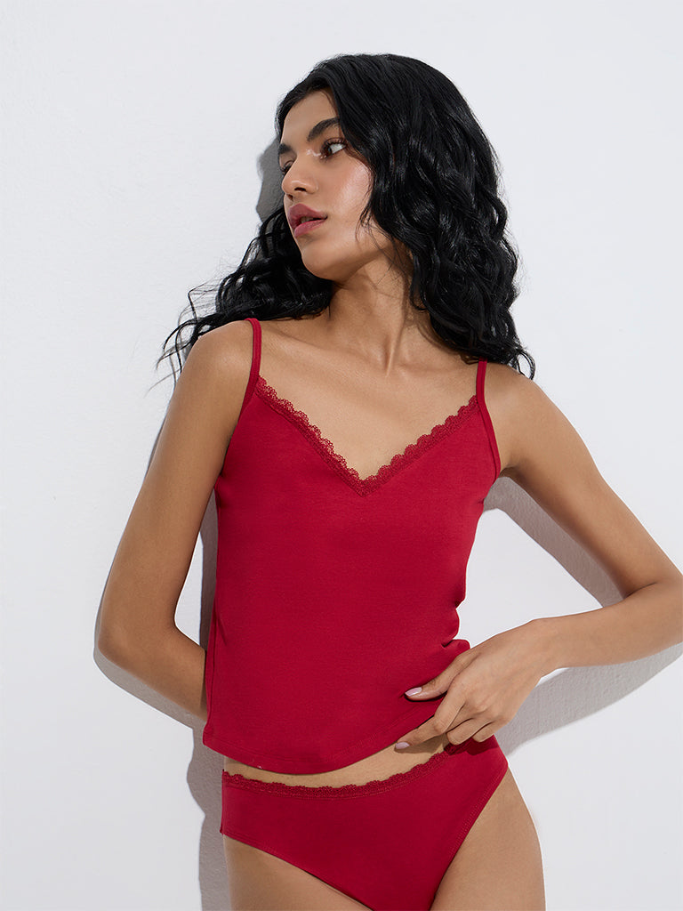 westisde Superstar Women's Red Cotton-Blend Camisoles - Pack of 2 for Casual Wear Front View