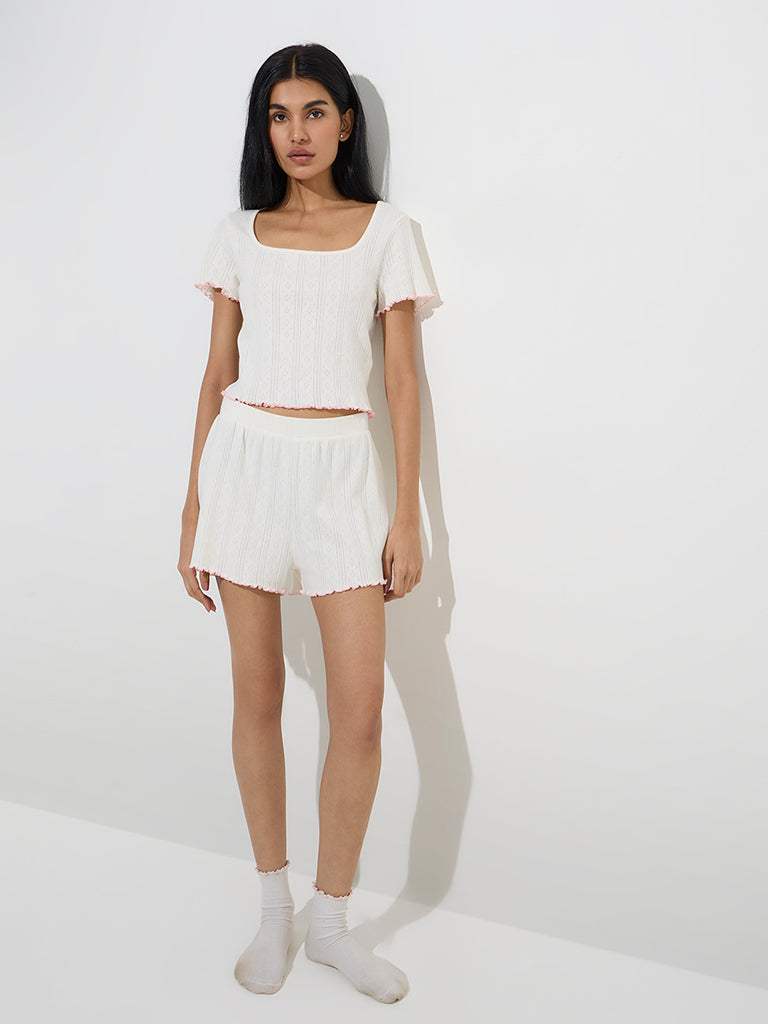 Superstar White Self-Patterned Cotton Top