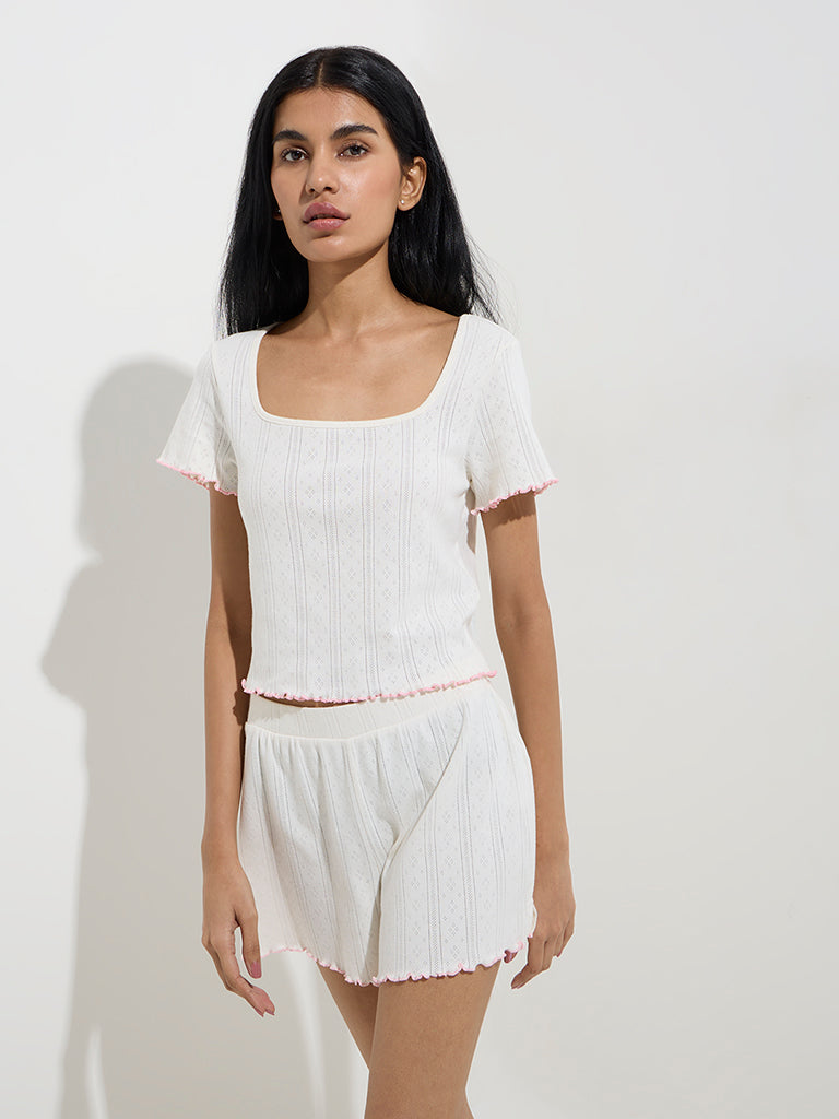 Superstar White Self-Patterned Cotton Top