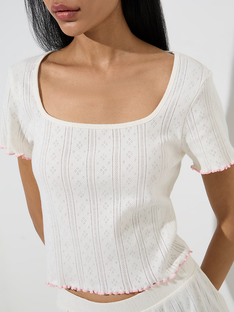 Superstar White Self-Patterned Cotton Top