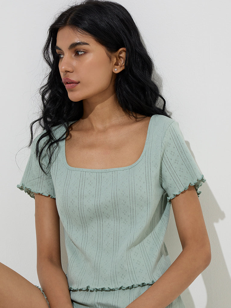 Superstar Mint Self-Patterned Cotton Top