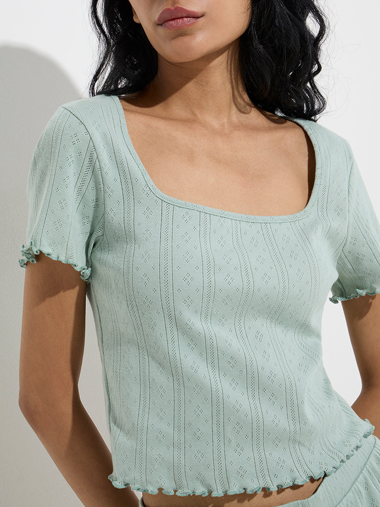 Superstar Mint Self-Patterned Cotton Top