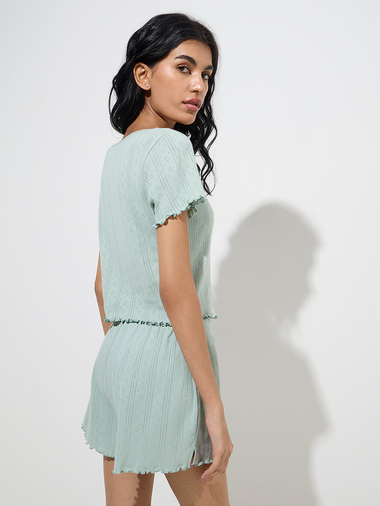 Superstar Mint Self-Patterned Cotton Top