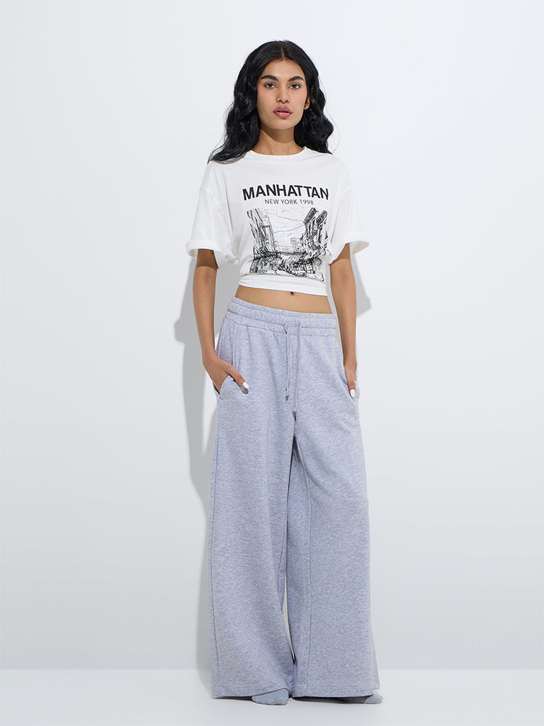 Superstar White Cityscape-Inspired Cotton T-Shirt