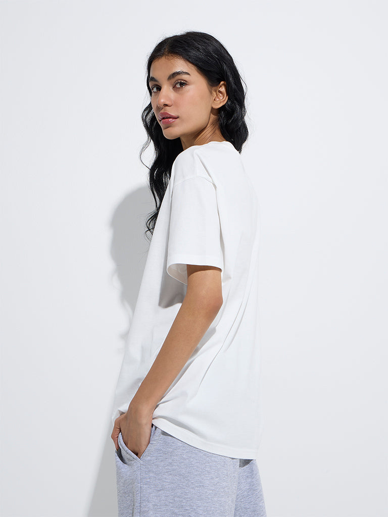 Superstar White Cityscape-Inspired Cotton T-Shirt